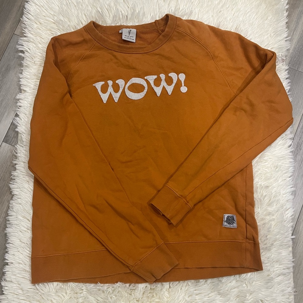 Adult Real Fun, Wow! Sweatshirt Weld. Mfg. 100% Cotton Pumpkin Orange